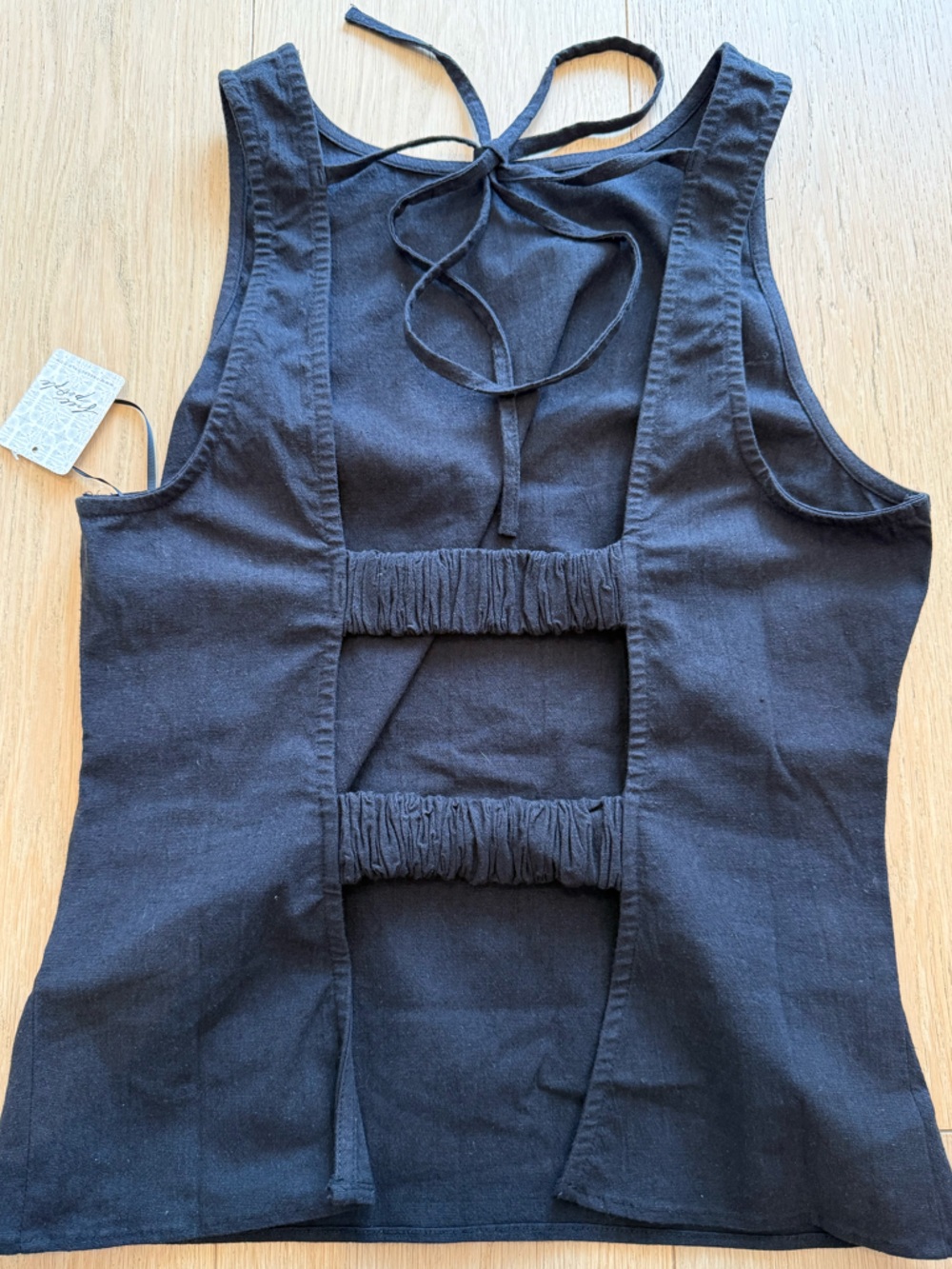 Free People Kaylor Backless Top S Black Open Back Tie Sleeveless Linen Blend - Picture 3 of 7
